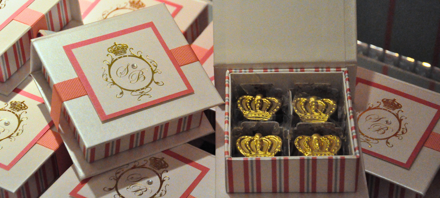 Bespoke Chocolate Wedding Favours with personalised chocolate and custom made box