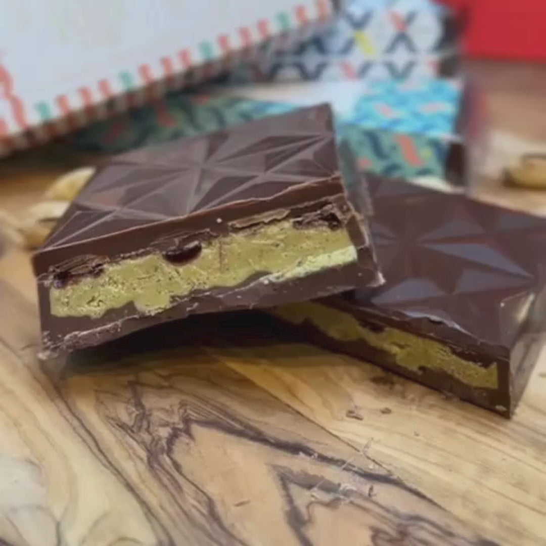 
                  
                    Load and play video in Gallery viewer, Crunchy Pistachio and Raspberry Chocolate Bar
                  
                